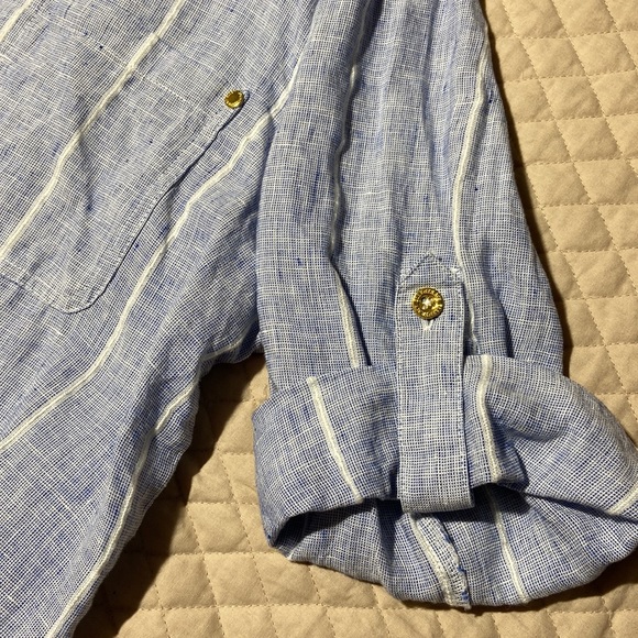 Ellen Tracy Washable Linen Tunic. Blue & White. Large. Like New. - Picture 5 of 7